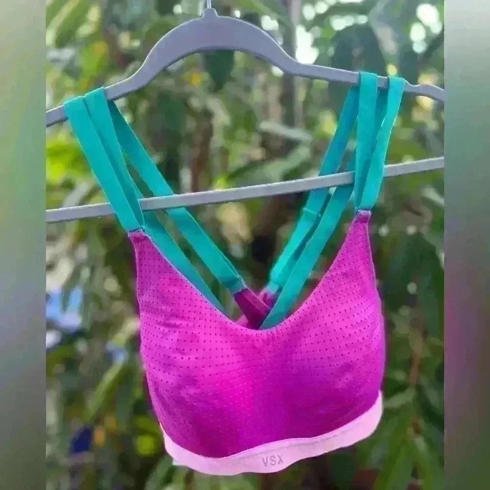 VSX Victoria Secret Sports Bra 32B Y2K Vintage Retro Purple Teal Yoga